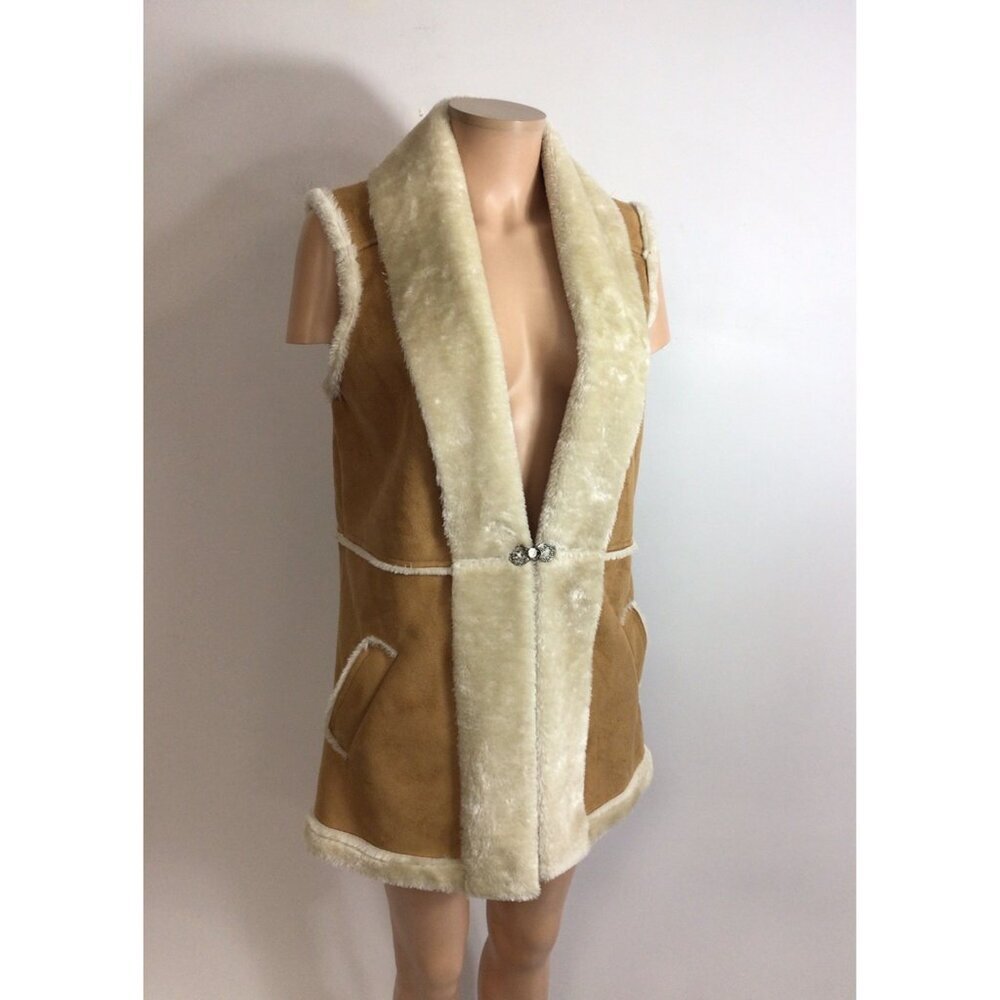 Naf Naf Penny Lane Vest Y2K Faux Fur Trim Womens Medium
